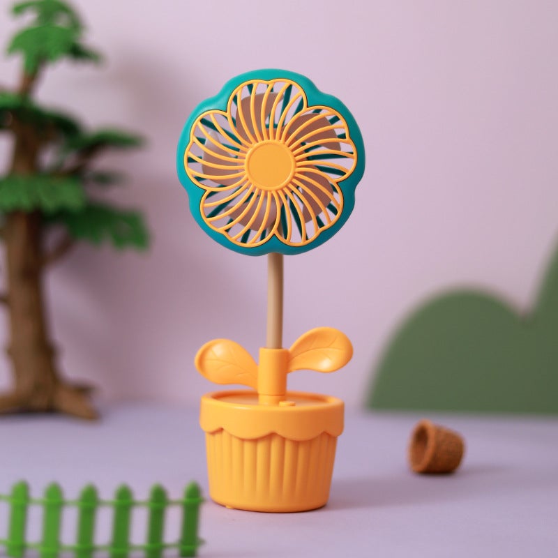 Summer Cute Cartoon Flower Fan Student Dormitory Desktop Small Fan Charging Usb Foldableing Mini Electric Fan - Image 5